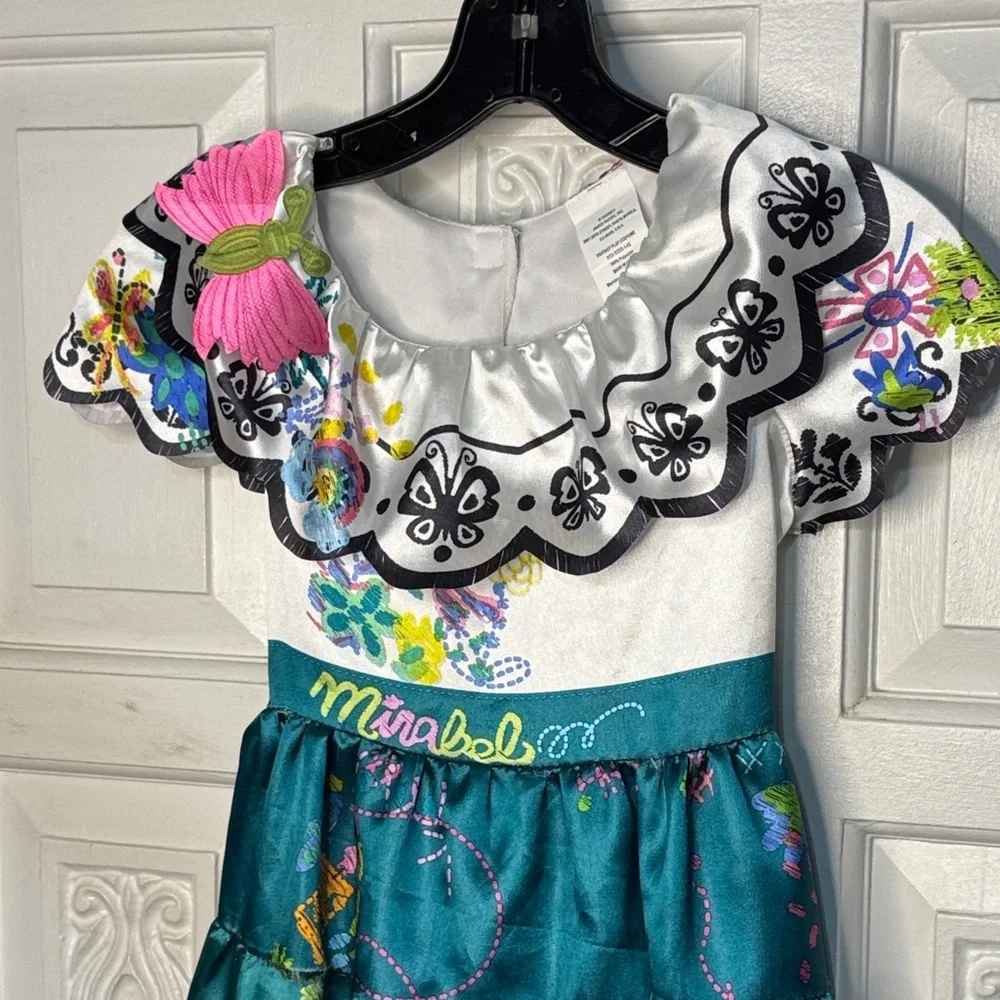 Disney Mirabel Madriga Teal and White Floral Dress Size 4-6X